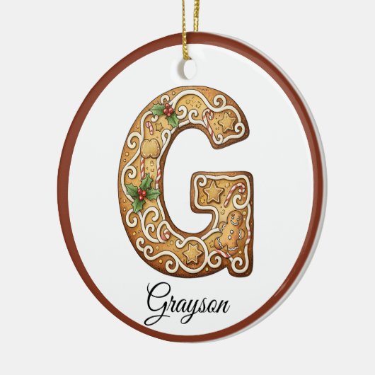 Customize Christmas Gingerbread Letter G Monogram Keramik Ornament (Links)