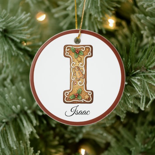 Customize Christmas Gingerbread Letter I Monogram Keramik Ornament (Baum)