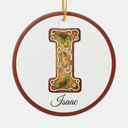 Customize Christmas Gingerbread Letter I Monogram Keramik Ornament (Vorne)