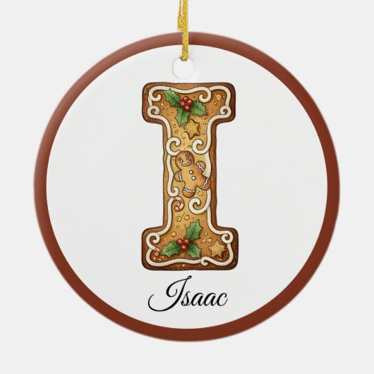 Customize Christmas Gingerbread Letter I Monogram Keramik Ornament (Hinten)