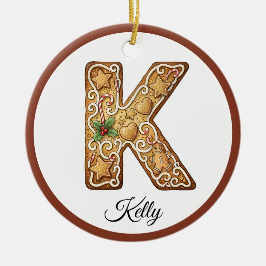 Customize Christmas Gingerbread Letter K Monogram Keramik Ornament (Vorne)