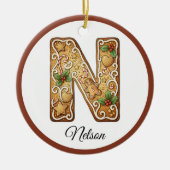 Customize Christmas Gingerbread Letter N Monogram Keramik Ornament (Vorne)