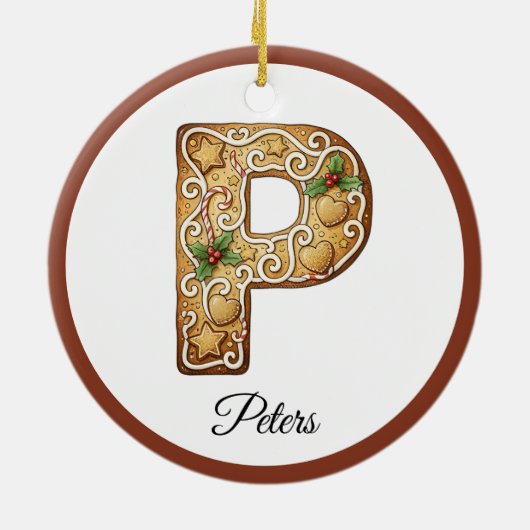 Customize Christmas Gingerbread Letter P Monogram Keramik Ornament (Hinten)