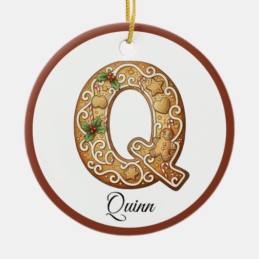 Customize Christmas Gingerbread Letter Q Monogram Keramik Ornament (Vorne)