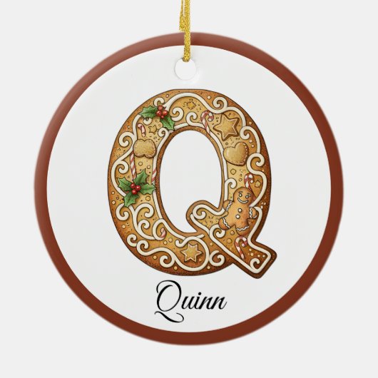 Customize Christmas Gingerbread Letter Q Monogram Keramik Ornament (Hinten)