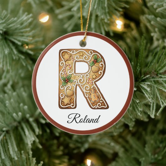 Customize Christmas Gingerbread Letter R Monogram Keramik Ornament (Baum)