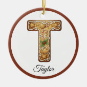 Customize Christmas Gingerbread Letter T Monogram Keramik Ornament (Vorne)