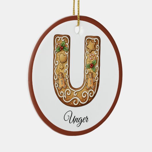 Customize Christmas Gingerbread Letter U Monogram Keramik Ornament (Rechts)