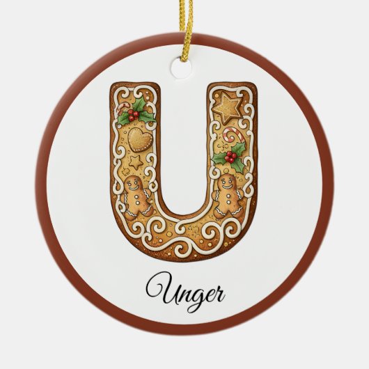 Customize Christmas Gingerbread Letter U Monogram Keramik Ornament (Vorne)