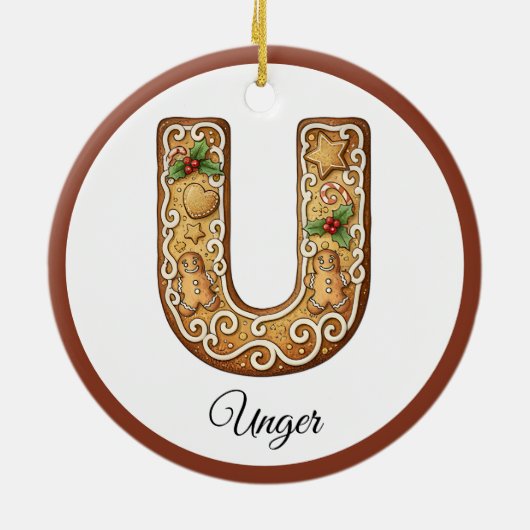 Customize Christmas Gingerbread Letter U Monogram Keramik Ornament (Hinten)