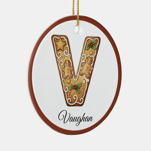 Customize Christmas Gingerbread Letter V Monogram Keramik Ornament (Rechts)