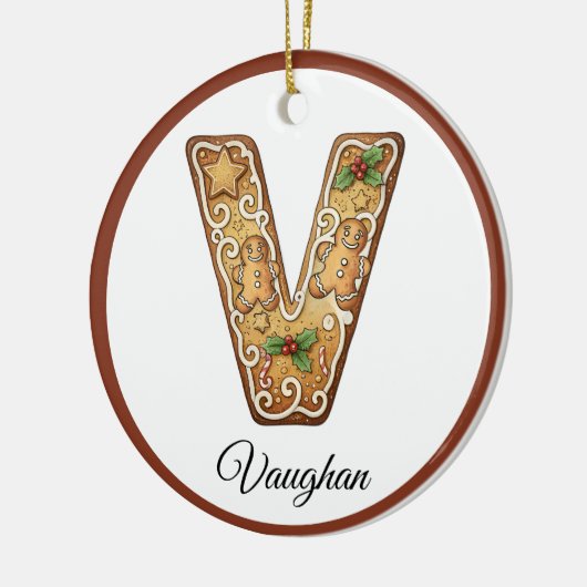 Customize Christmas Gingerbread Letter V Monogram Keramik Ornament (Links)
