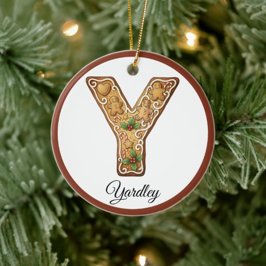 Customize Christmas Gingerbread Letter Y Monogram Keramik Ornament (Baum)