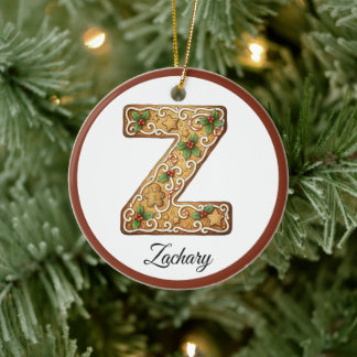 Customize Christmas Gingerbread Letter Z Monogram Keramik Ornament
