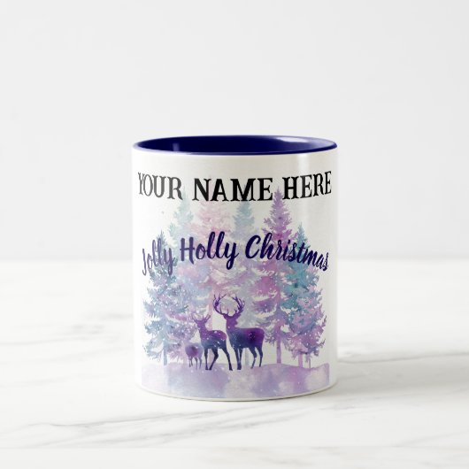 Customize Christmas Mug – Jolly Holly Design Zweifarbige Tasse (Mittel)