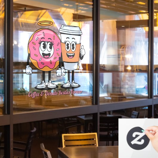 Customize Coffee And Donuts Besties Forever Promo Fensteraufkleber (Restaurantfenster)