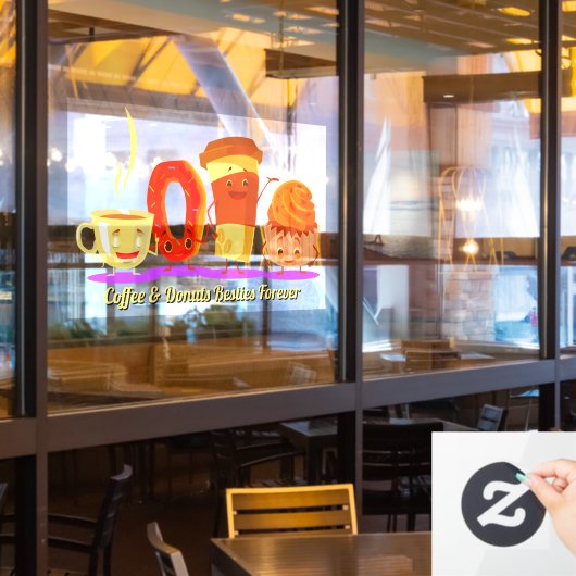 Customize Coffee And Donuts Besties Forever Promo Fensteraufkleber (Restaurantfenster)