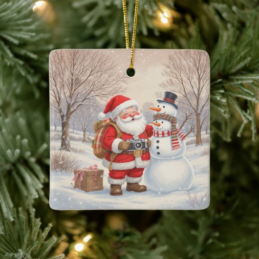 Customize Cute Santa Photographer Keramikornament (Baum)