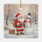 Customize Cute Santa Photographer Keramikornament (Rückseite)