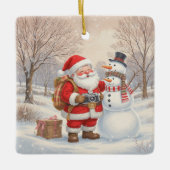 Customize Cute Santa Photographer Keramikornament (Vorderseite)