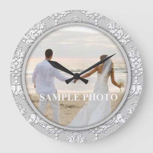 Customize Damask Your Photo Clock Große Wanduhr (Vorderseite)