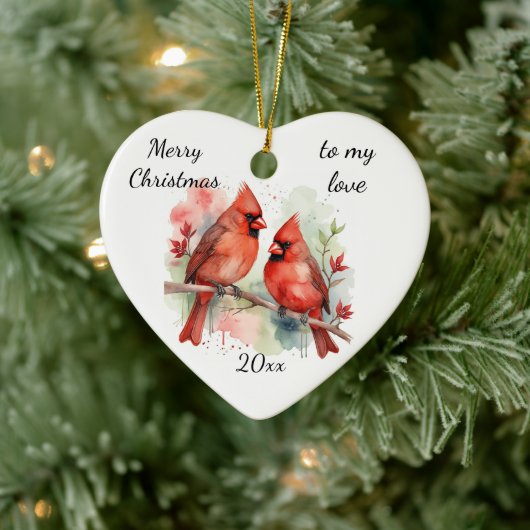 Customize Dated Cardinal to my Love Keramik Ornament (Baum)