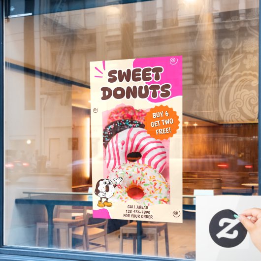 Customize Donuts Beige Pink Promotion Fensteraufkleber (Café-Fenster)