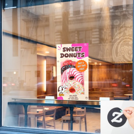 Customize Donuts Beige Pink Promotion Fensteraufkleber (Café-Fenster)