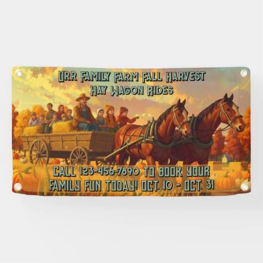 Customize Farm Fall Harvest Horse Drawn Wagon Ride Banner (Horizontal)