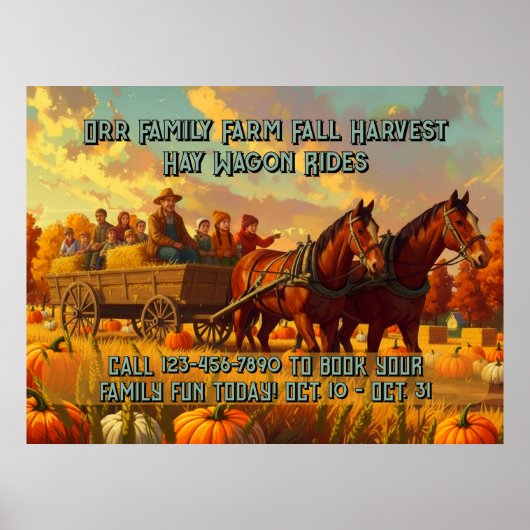 Customize Farm Fall Harvest Horse Drawn Wagon Ride Poster (Vorne)