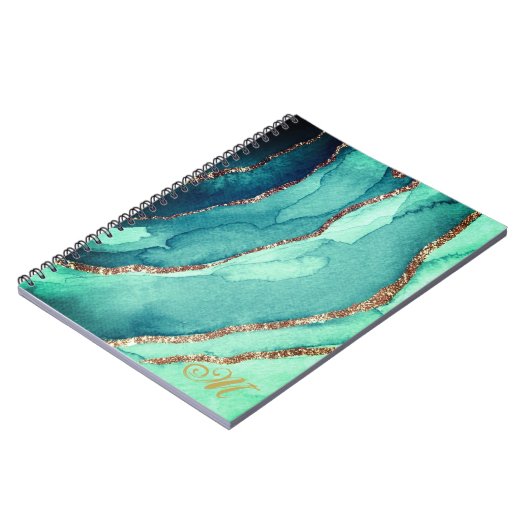 Customize Gold Teal Blue Marble Journal Notebook Notizblock (Linke Seite)