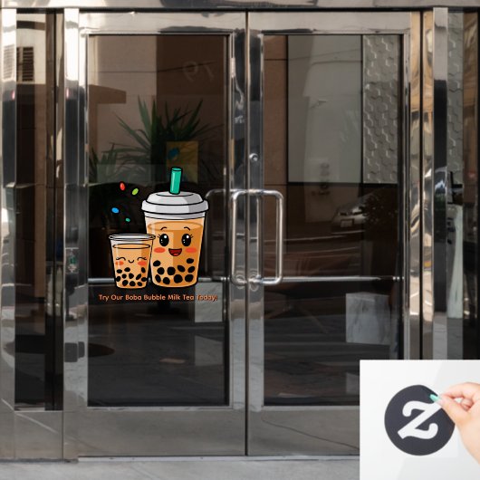 Customize Happy Bubble Tea Boba Cartoon 2 Fensteraufkleber (Büro Tür)