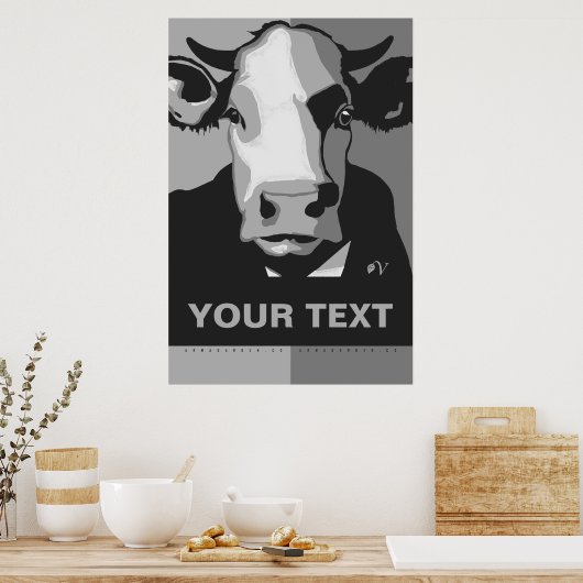 CUSTOMIZE IT Black and White Pop Art Cow Poster (Küche)