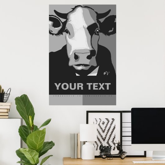 CUSTOMIZE IT Black and White Pop Art Cow Poster (Heimbüro)