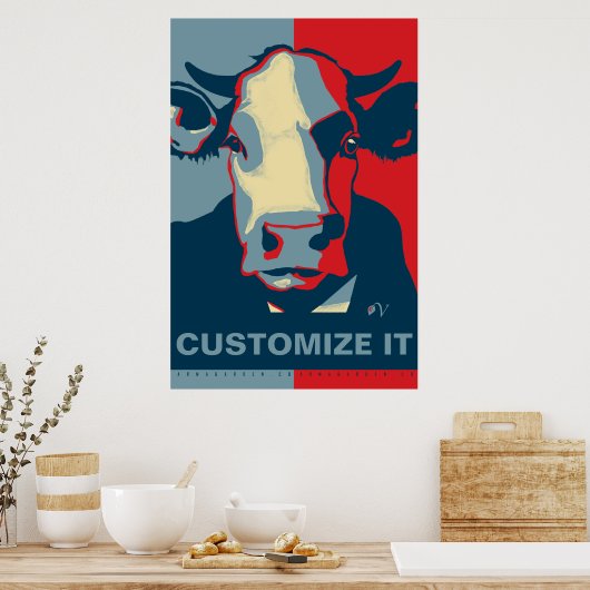 CUSTOMIZE IT Red White Blue Pop Art Cow Poster (Küche)