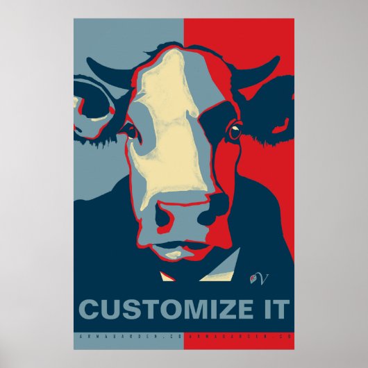 CUSTOMIZE IT Red White Blue Pop Art Cow Poster (Vorne)