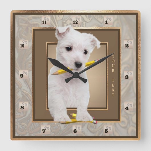 Customize It! Westie Puppy Ornate Gold Wall Clock Quadratische Wanduhr (Vorderseite)