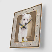 Customize It! Westie Puppy Ornate Gold Wall Clock Quadratische Wanduhr (Winkel)