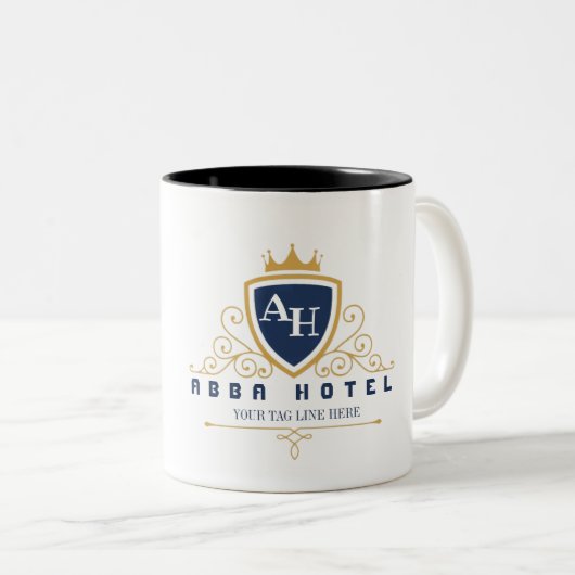 Customize Luxury hotel business or restaurant logo Zweifarbige Tasse (VorderseiteRechts)