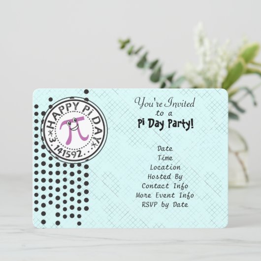 Customize - Niedliches Polka Dot Happy Pi Day Part Einladung (Stehend Vorderseite)