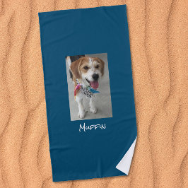 Customize Pet or Child's Photo & Name, Ocean Blue Strandtuch