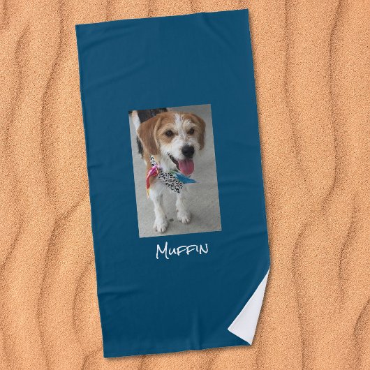 Customize Pet or Child's Photo & Name, Ocean Blue Strandtuch