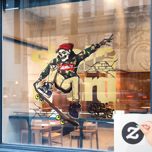 Customize Skateboard Shop Graphic Skull Skate Logo Fensteraufkleber (Café-Fenster)