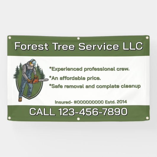 Customize Tree Service Man With Chainsaw Business Banner (Horizontal)
