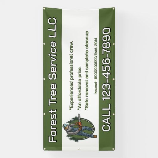 Customize Tree Service Man With Chainsaw Business Banner (Vertikal)