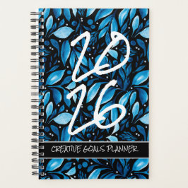 Customize Year 2026 Black/Blue Botanical Planner Planer