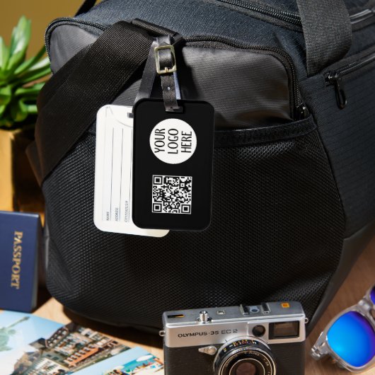 Customize Your Black White QR code company logo  Gepäckanhänger (Vorderseite & Rückseite)