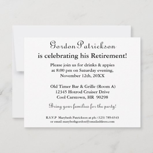 Customizeable antikes Auto-Ruhestands-Party laden Einladung (Rückseite)