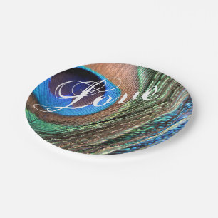 Customizeable Pfau-Feder-Platte Pappteller
