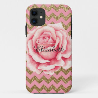 Customizeable Rosa-u. GoldRosen-Glitzer iPhone 11 Hülle